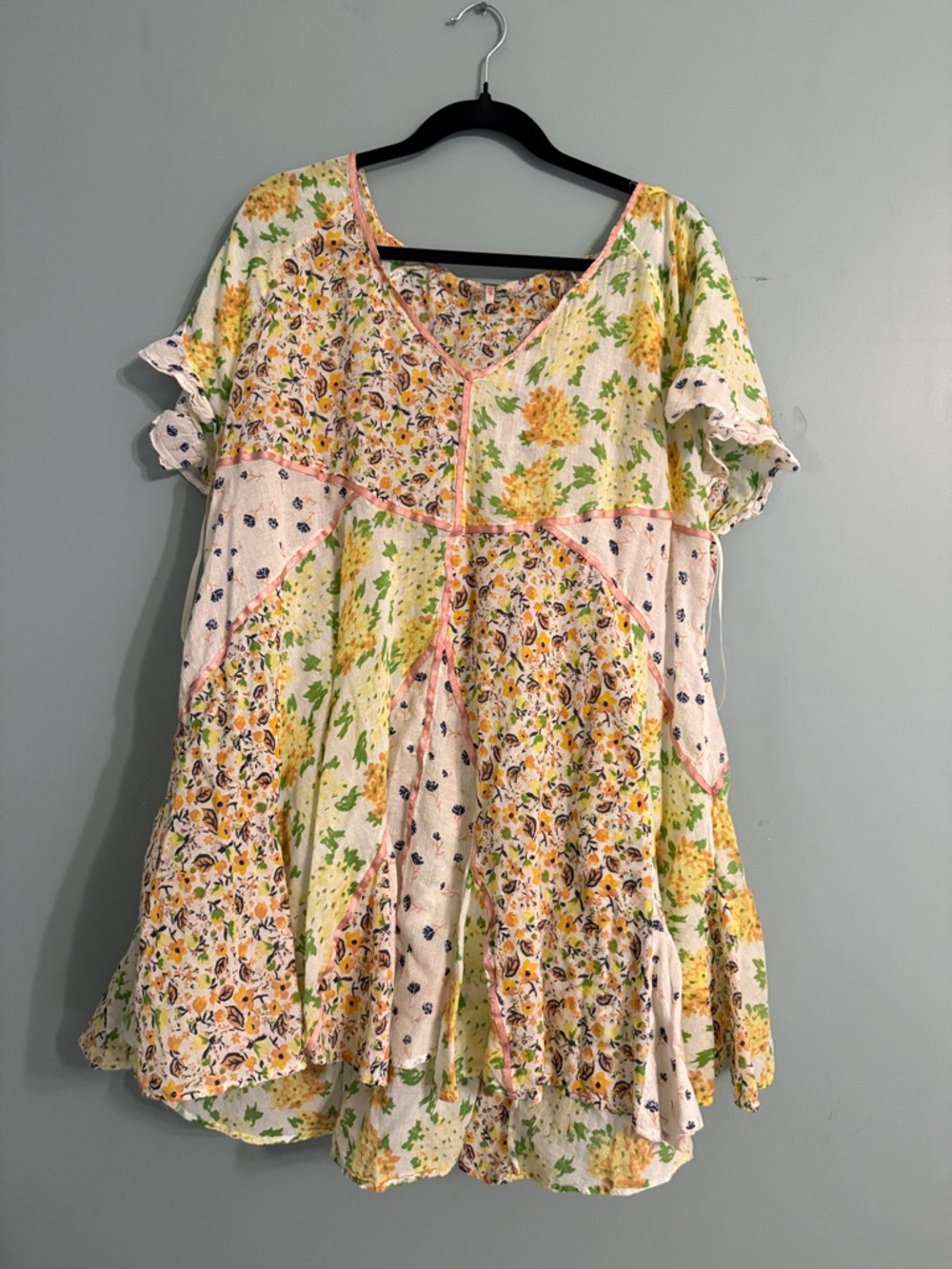 Free People Floral Patchwork Tunic Dress in Yellow, Pink, Green
